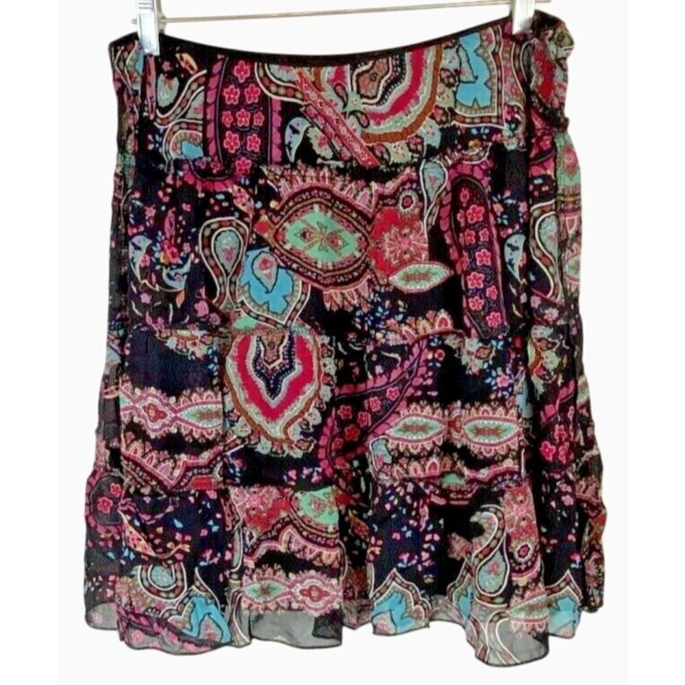 LILY Womens Size L Black Blue Pinks Paisley Pull on A Line Stretch Layered Skirt